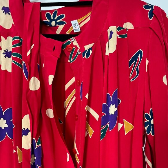 Red Silk Floral Dress - Picture 2 of 4